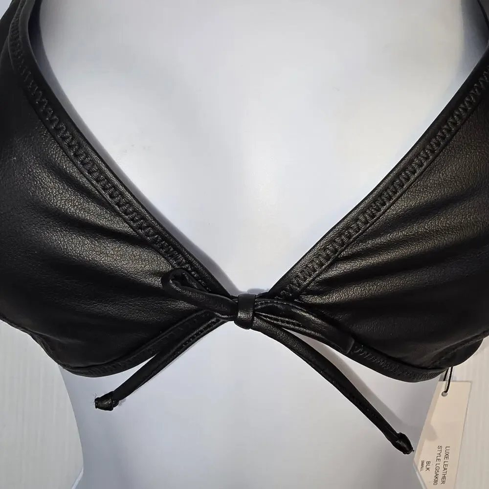 L'Agence Annabelle Faux Leather Bikini Top Black Triangle Tie Closure Small NEW